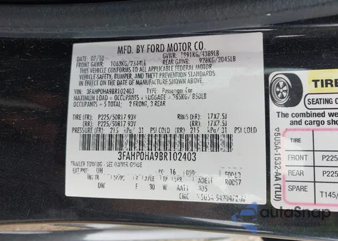 2011 Ford Fusion Se from USA, damaged, VIN 3FAHP0HA9BR102403